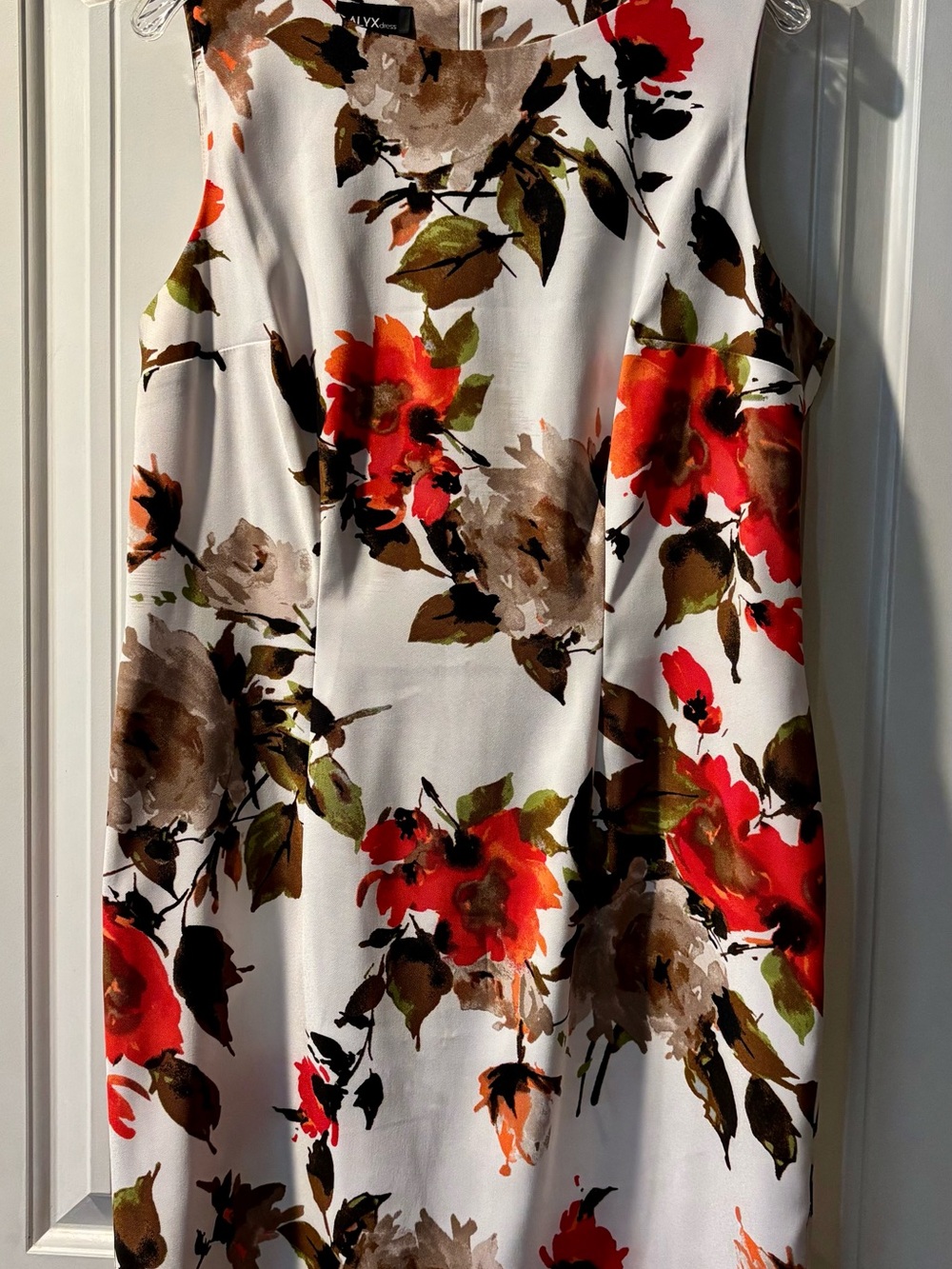 Alyx White Midi Dress with Red & Brown Floral Print